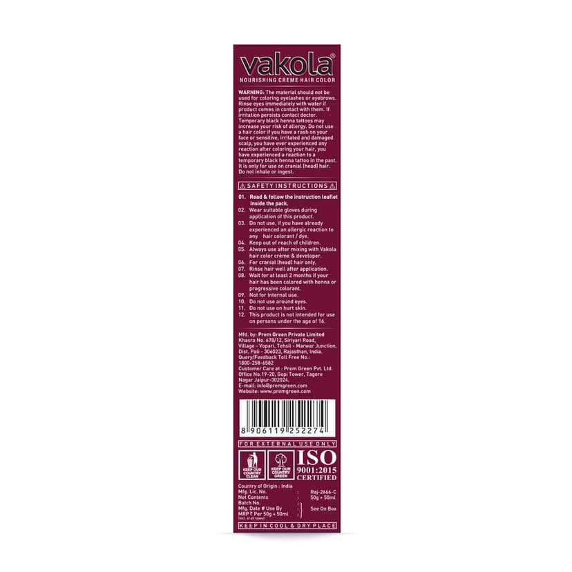 Vakola Hair Color Cream 100ml - Burgundy | Long Lasting Grey Coverage | With Almond Oil & Aloe Vera | Nourishing Permanent Hair Dye view 4