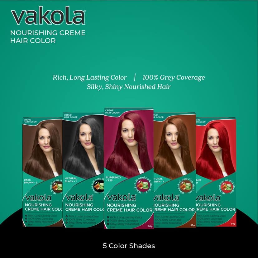 Vakola Hair Color Cream 100ml - Burgundy | Long Lasting Grey Coverage | With Almond Oil & Aloe Vera | Nourishing Permanent Hair Dye view 5