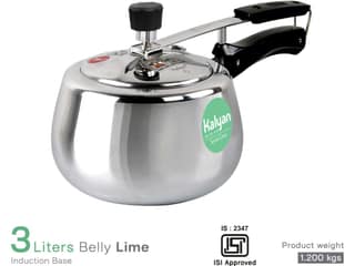 Kalyan Belly Induction Base Aluminium Pressure cooker (Innerlid, Lime) - 3 Litre