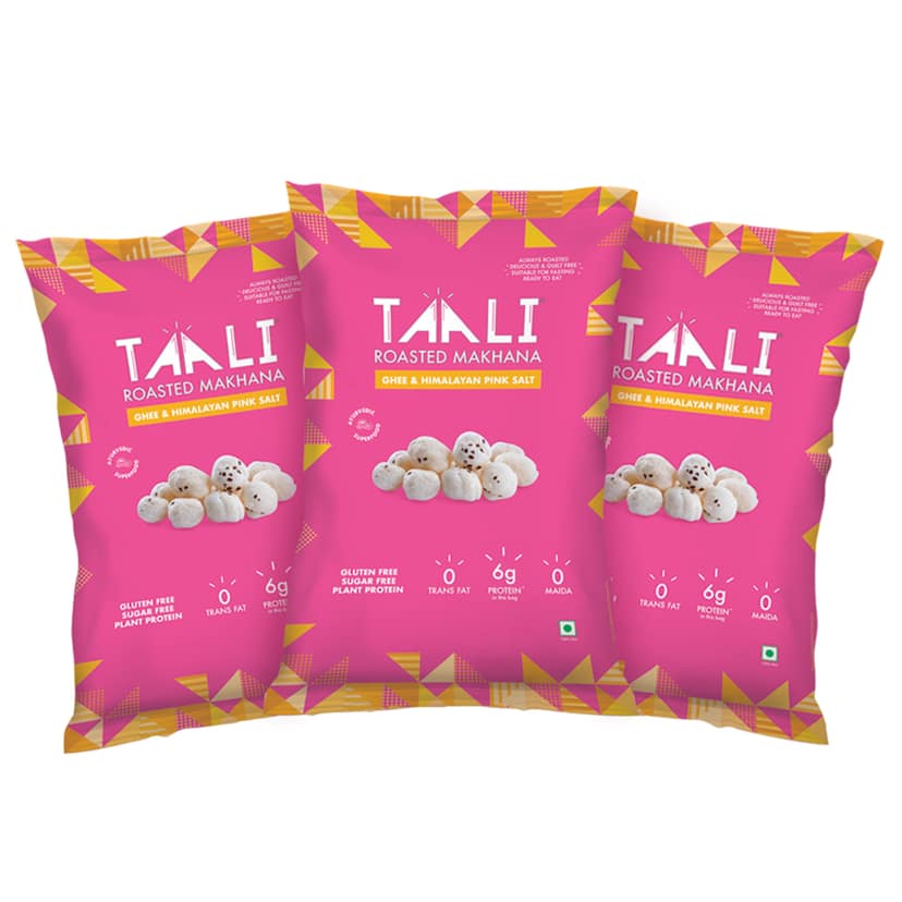 Taali Roasted Makhana With Ghee & Himalayan Pink Salt, 58 gm Each - Pack of 3 - Taali Roasted Makhana With Ghee & Himalayan Pink Salt, 58 gm Each - Pack of 3
