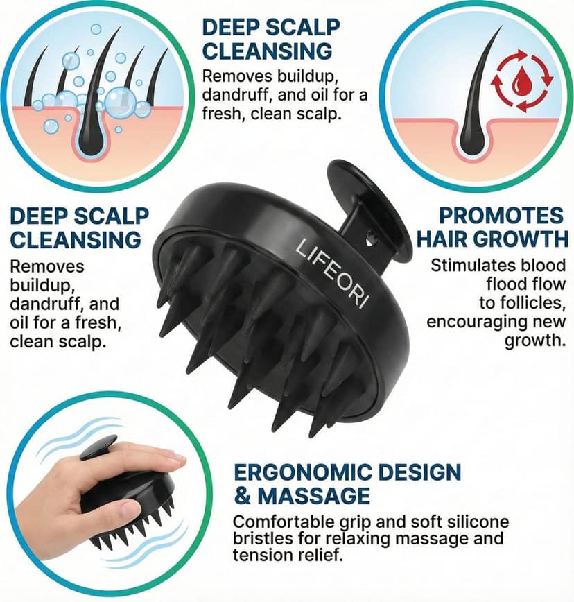 Lifeori Hair Care Kit with Scalp Massager & Wooden Neem Tail Comb for Hair Growth, Scalp Massage, Detangling & Daily Hair Care view 3