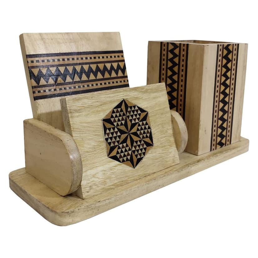 Garvi Gurjari Handcrafted Sadeli Work Wooden Pen stand view 2