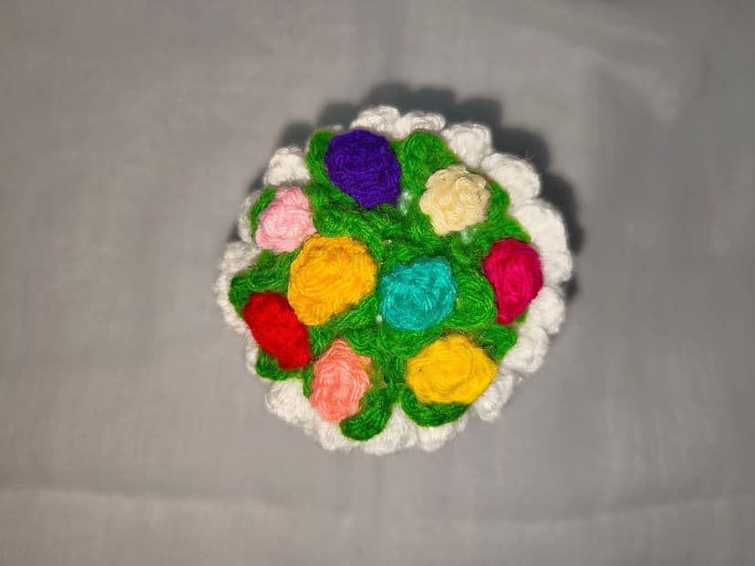 Hand crocheted mini flower bouquet in a vase view 2