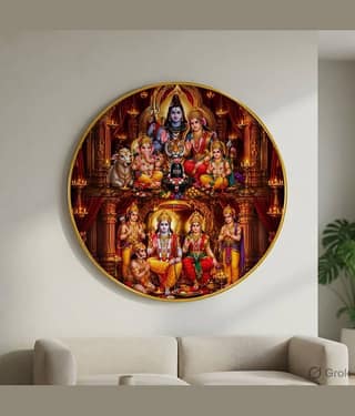 Livin'luxe Shiv Parivar and Ram Darbar Wall Art with PVC Round Frame