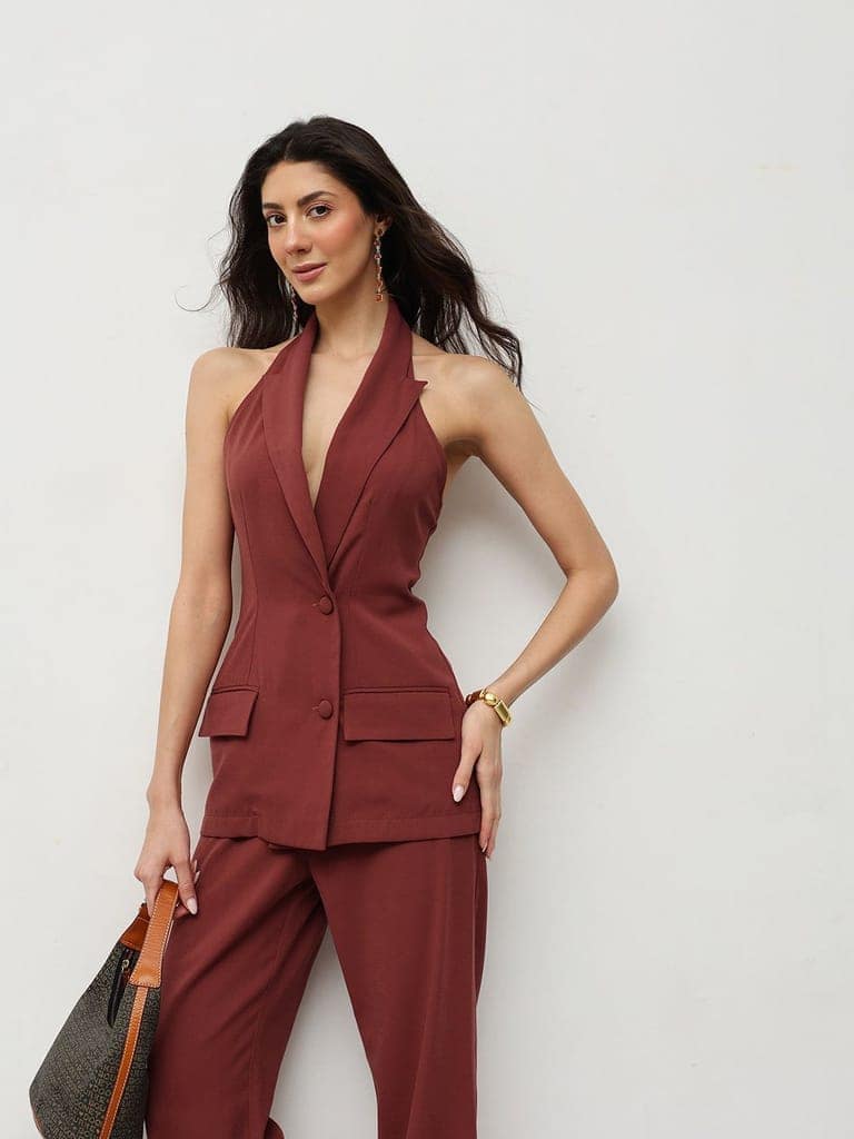 Rust Halter Blazer Co-ord Set