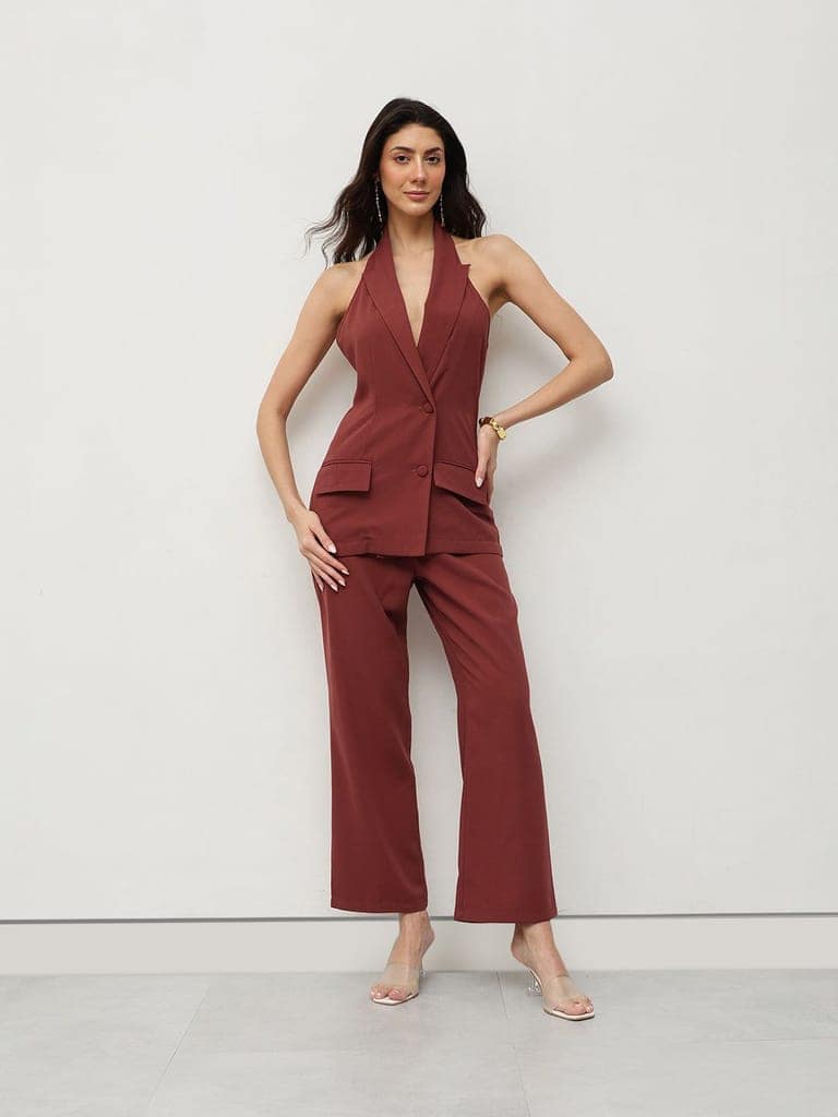 Rust Halter Blazer Co-ord Set view 3