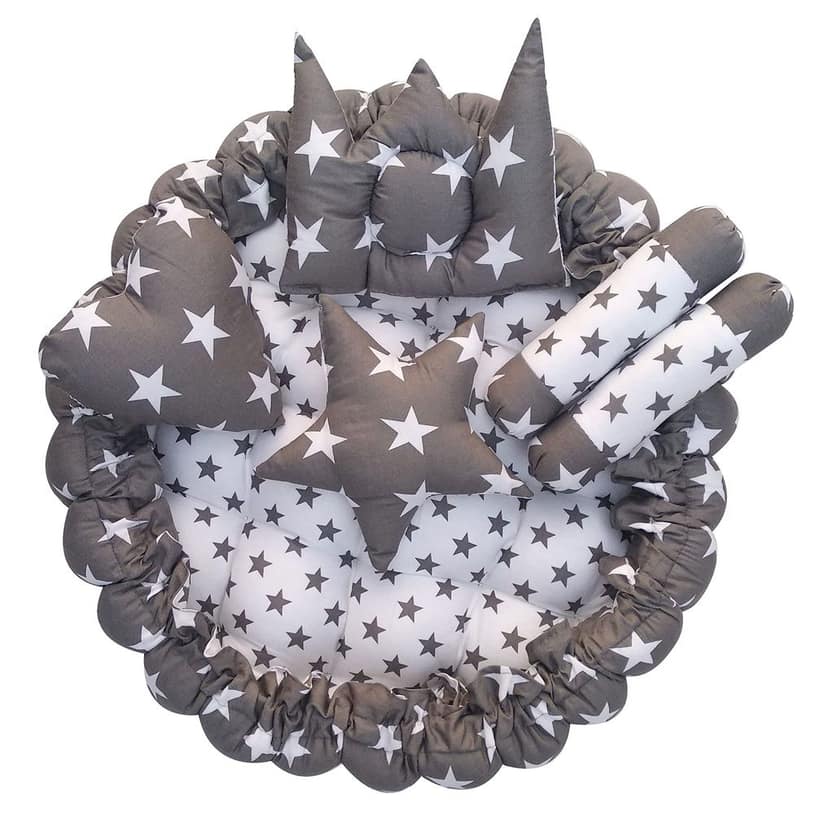 LOREM 5 Pillows & Round Shape Cotton Baby Bed for 0-1 Year BB01-04-11