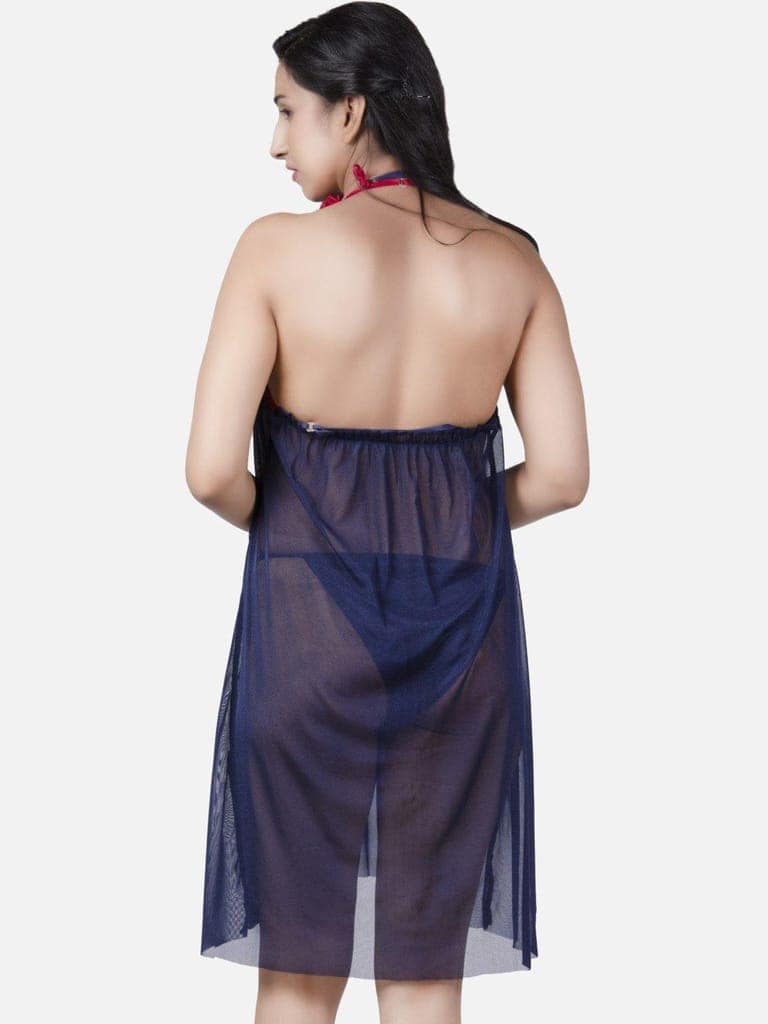 Sheer Net Hot Navy Blue Babydoll Bikini Night Dress for Honeymoon K7MN view 4