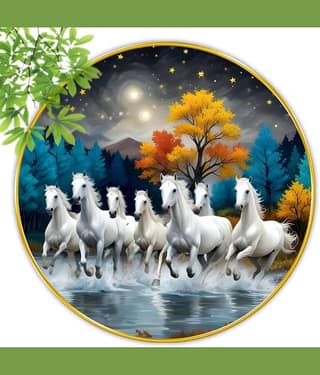 Livin'luxe paintings 7 Running horses modern art Premium Sparkle lamination Golden Slim Frame 40 cm x 40 cm Large Size