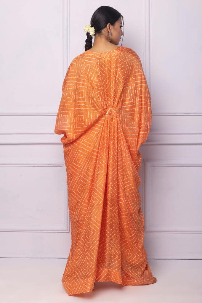 Orange Printed Silk Kaftan view 4