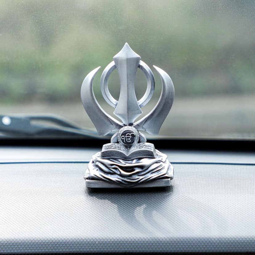 Artarium Special Khanda Sahib Ji Silver Idol Sikh Religious Symbol Traditional Khanda Sahib Statue for Car Dashboard Home Table Decor for Pooja Office Table Showpiece Gifts Items (Silver 4 Inch) view 2