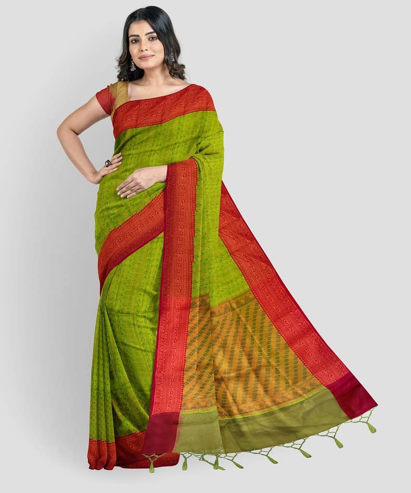 Light Green Color Soft Kora Muslin Saree with Unstitched Blouse