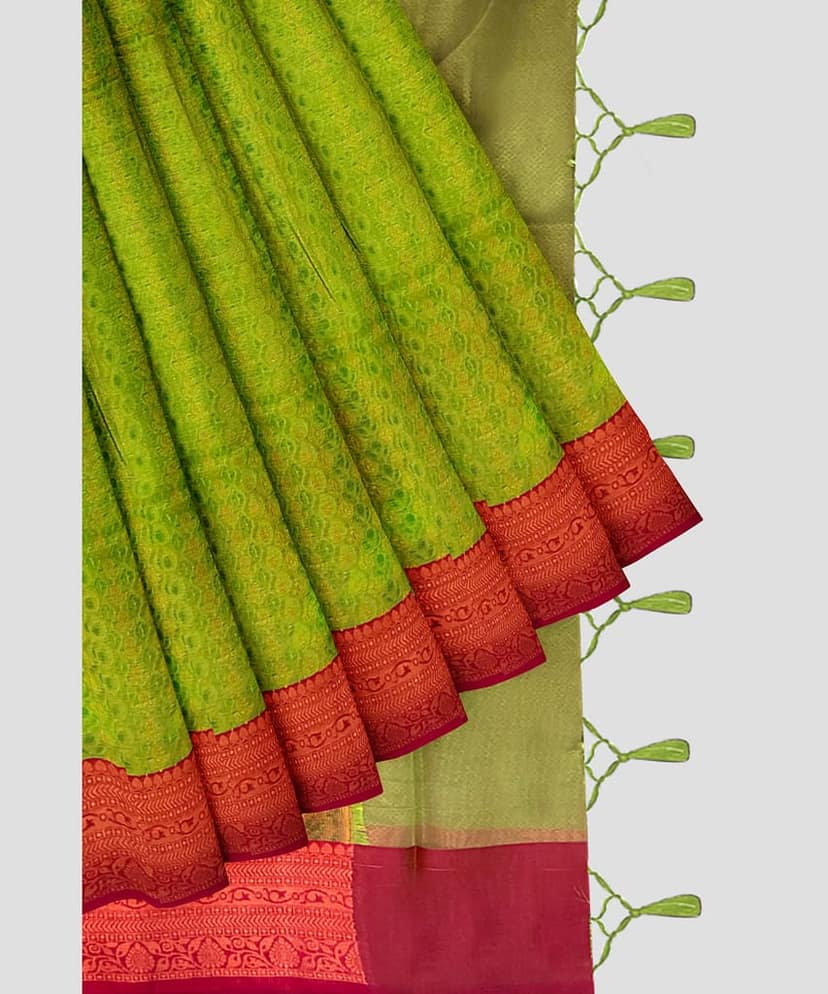 Light Green Color Soft Kora Muslin Saree with Unstitched Blouse view 2