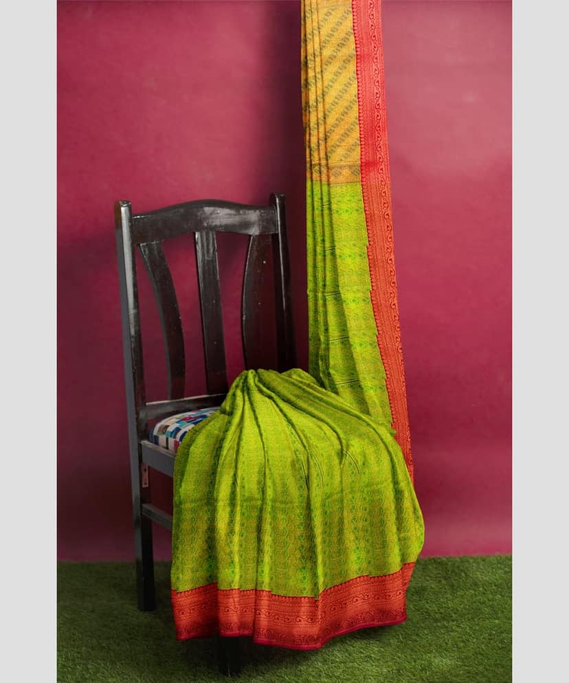 Light Green Color Soft Kora Muslin Saree with Unstitched Blouse view 3