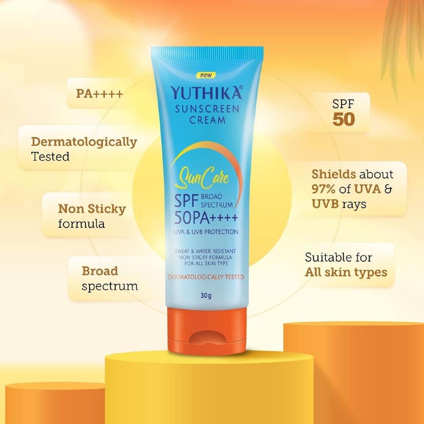 Yuthika Sunscreen SPF 50 PA++++ with UVA & UVB Protection 30g, Dermatologically Tested Sunscreen Cream for Women and Men view 4