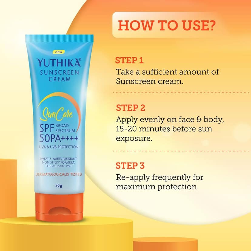 Yuthika Sunscreen SPF 50 PA++++ with UVA & UVB Protection 30g, Dermatologically Tested Sunscreen Cream for Women and Men view 6
