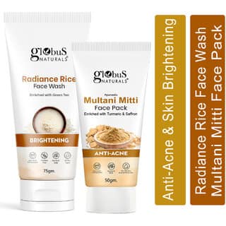 Globus Naturals Face Care Combo Set of 2- Radiance Rice Face Wash 75gm and Multani Mitti Face Pack 50 gm