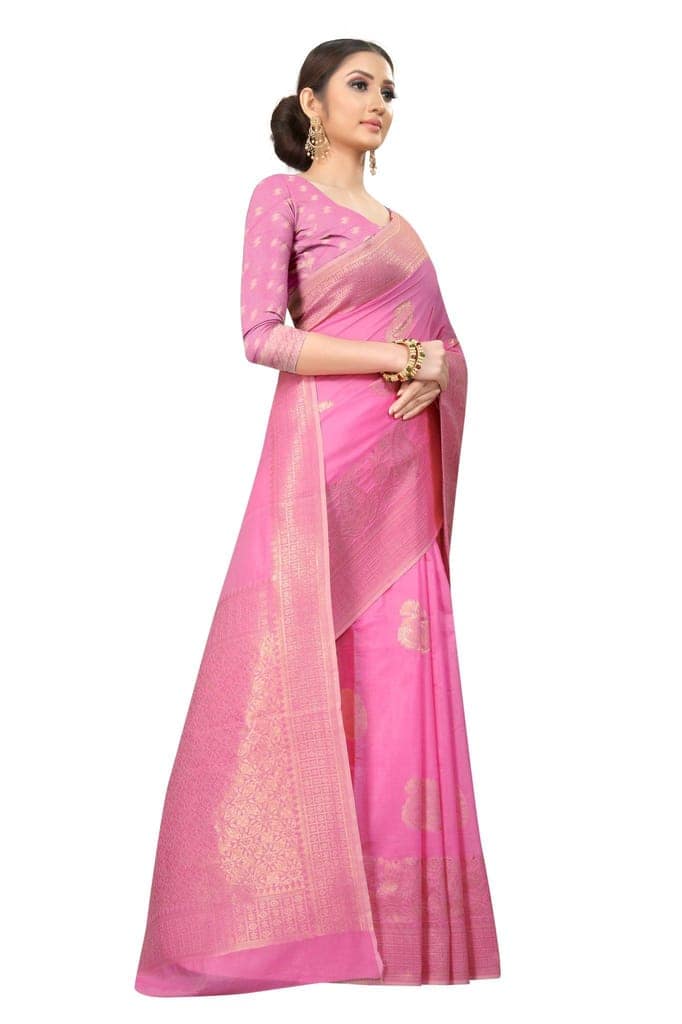 Silk Zone Women's Jamdani Cotton Woven Silk Saree with Blouse Piece view 4