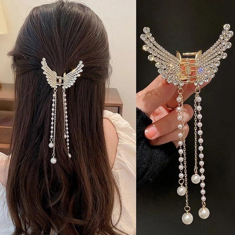 Luxury Rhinestone Pearl Tassel Hair Claw view 3