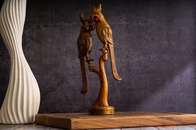 SOWPEACE Handcrafted Wooden Parrot Set “Made for Each Other” showpiece, Premium Artisan Made Tabletop Home Decor for Living R