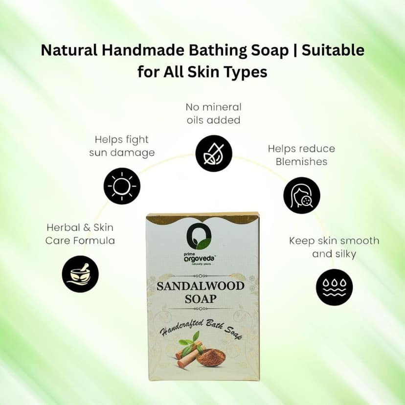 Sandalwood Soap (Pack of 2) | 125g Natural Handmade Chandan Soap | Skin Brightening & Cooling | Herbal Bath Soap | Chemical-Free Body Soap view 4