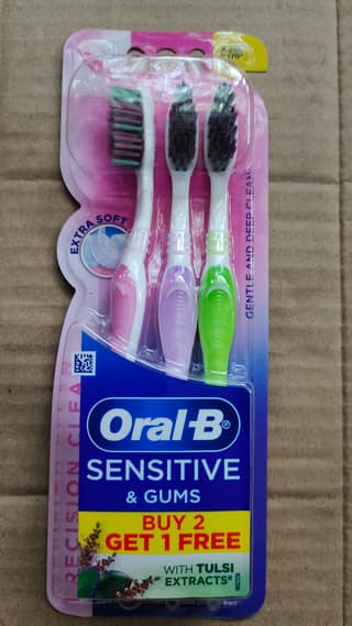 Oral-B Toothbrush - Sensitive And Gums Extra Soft Bristles with Tulsi extracts Buy 2 Get 1 Free