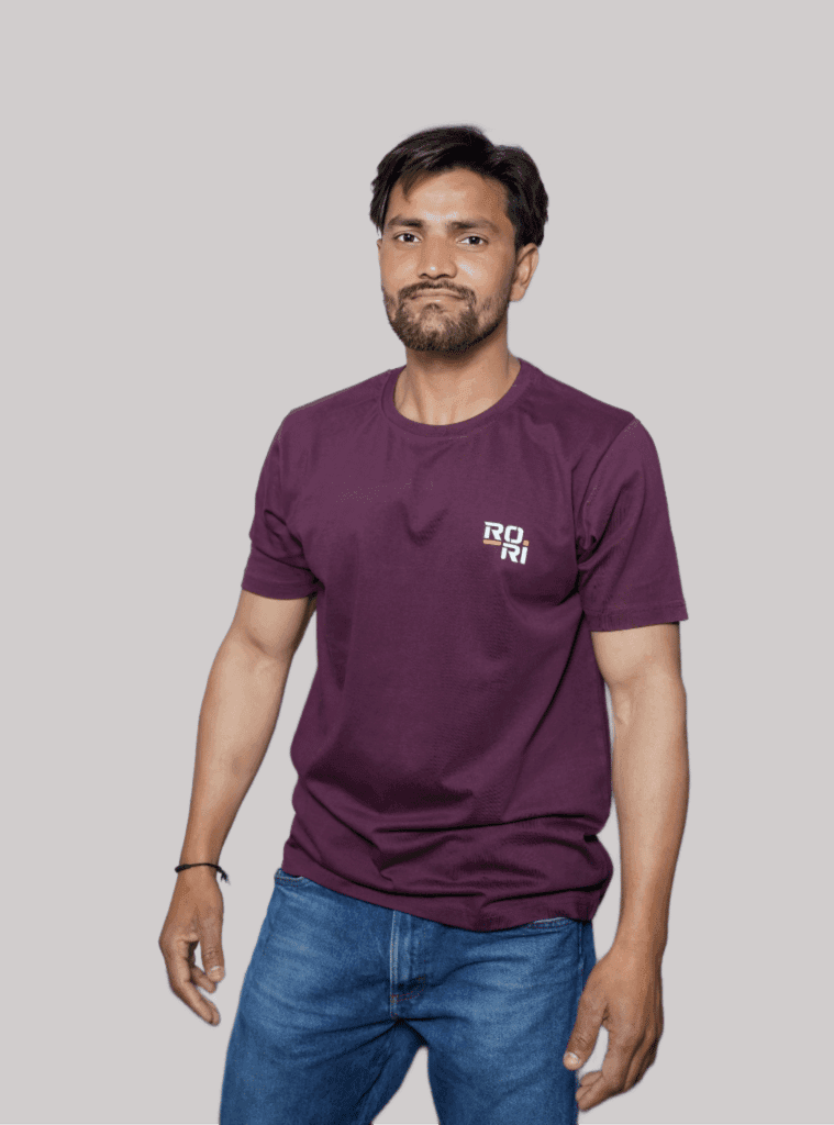 Premium Cotton Men's Classic Series Round Neck Half Sleeve T-Shirt by Rori | Solid Color | Made in India view 4