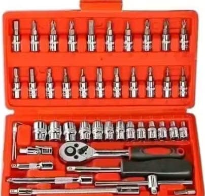 Tool Kit 46 Pieces Drive Socket Set Auto Repair Hand Tool Ratchet Wrench Set, Tools Kit for Automotive Repair, Household, Car & Bicycle Repairs Metric screwdriver Set with Storage Case
