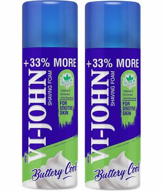VI-JOHN Sensitive Skin Shaving Foam Enriched With Vitamin E , Tea Tree Oil 400g (800g)- Pack of 2
