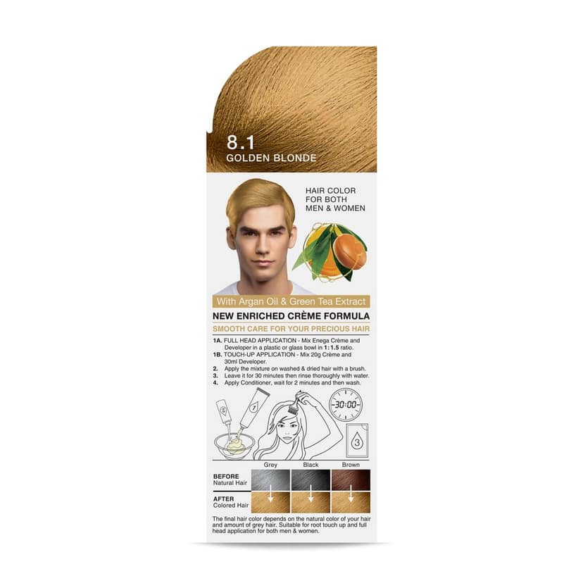 Enega Golden Blonde Hair Color Cream - 120ml | No Ammonia | With Argan Oil & Green Tea Extract | Nourishing & Long-Lasting view 3