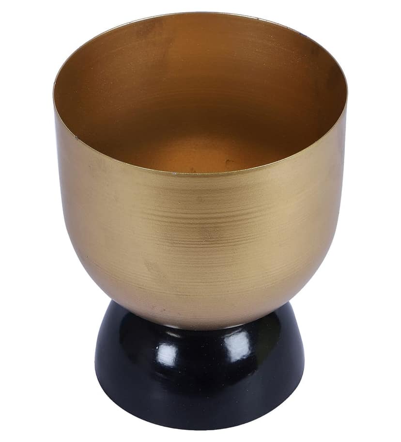 Black & Gold Double Layer Hammered Apple Planter Set of 2 view 2