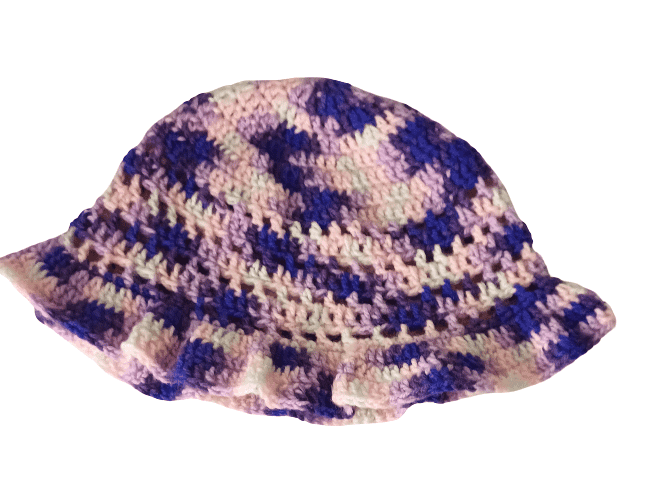 Handmade Crochet Bucket Hat – Multicolor (Purple & Pastel Shades) view 2