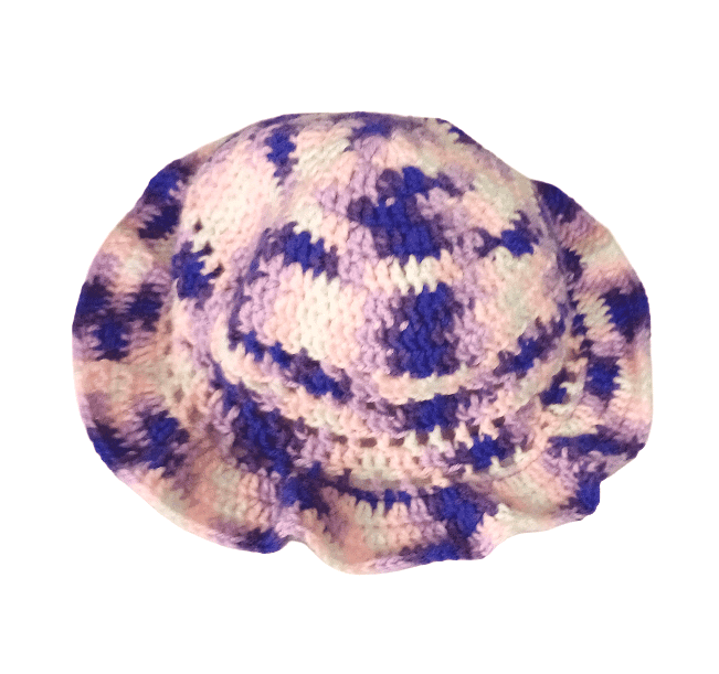 Handmade Crochet Bucket Hat – Multicolor (Purple & Pastel Shades) view 3