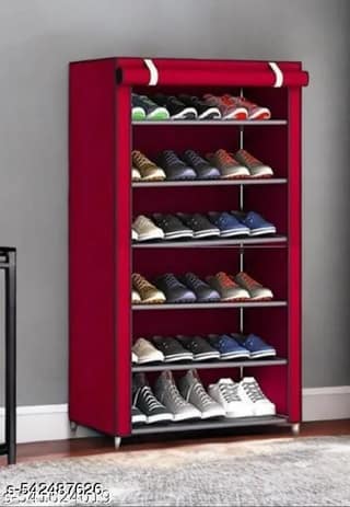 VMV-STORE 6 Shelves Shoe Rack Plastic Zip Door Cover Dustproof (MAROON 6 LAYER)