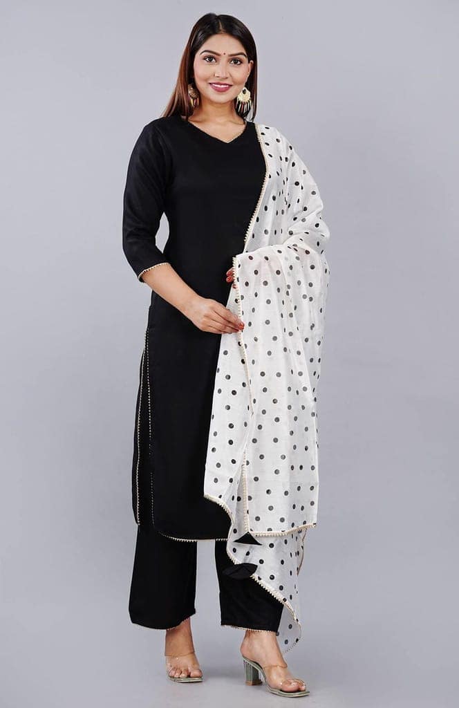 MANMAYEE Women's Chanderi Rayon Straight Kurti With Pant & Chiffon Dupatta | Chanderi Kurti Set view 6
