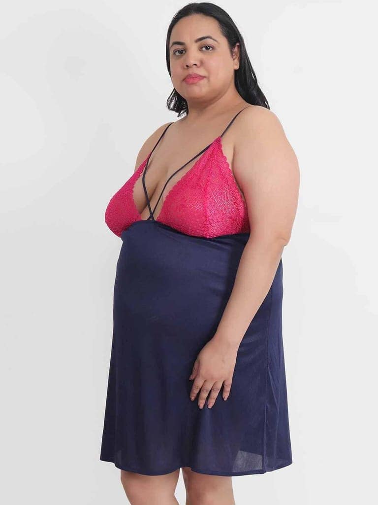 Klamotten Women's Plus Size Sexy Babydoll Dress With Lace for Honeymoon BB39N view 3