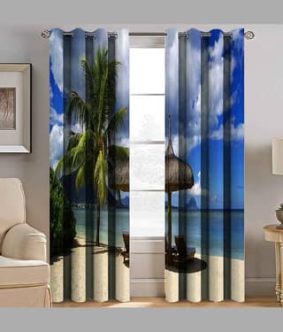 BELLA TRUE Floral Semi-Transparent Eyelet Curtain 7 ft ( Pack of 2 ) - Blue