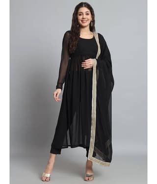 Fab Fashion Black Anarkali Georgette Women's Stitched Ethnic Gown ( Pack of 1 )