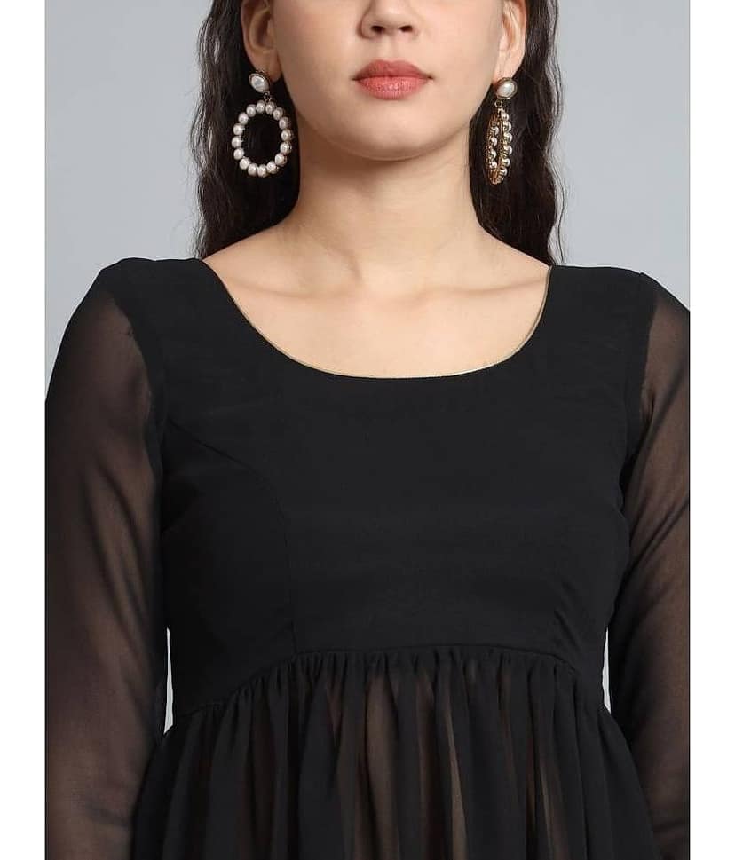 Fab Fashion Black Anarkali Georgette Women's Stitched Ethnic Gown ( Pack of 1 ) view 2