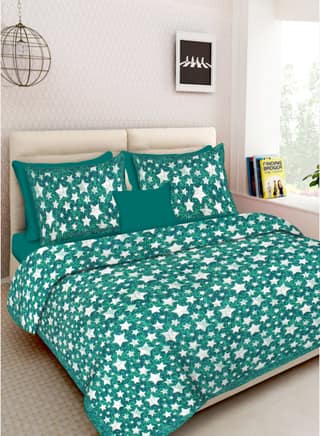 Lali Prints Jaipuri Green Printed Cotton 130 TC Queen Bedsheet with 2 Pillow Covers