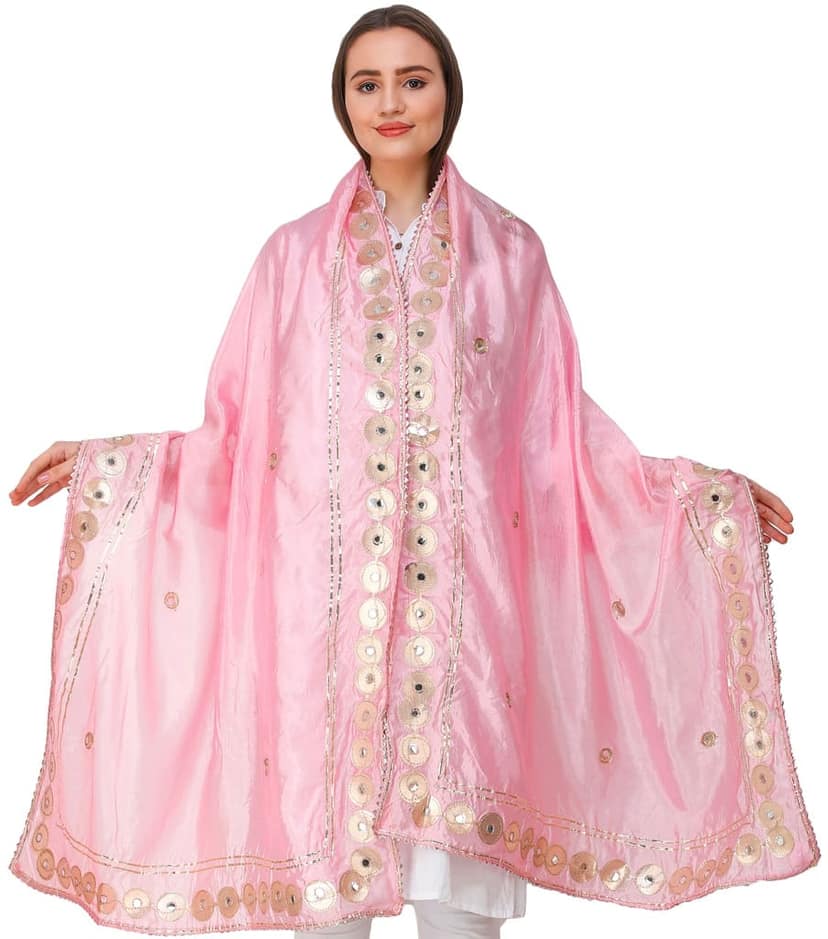 Cameo-Pink Dupatta from Amritsar Embellished with Patch Border view 2