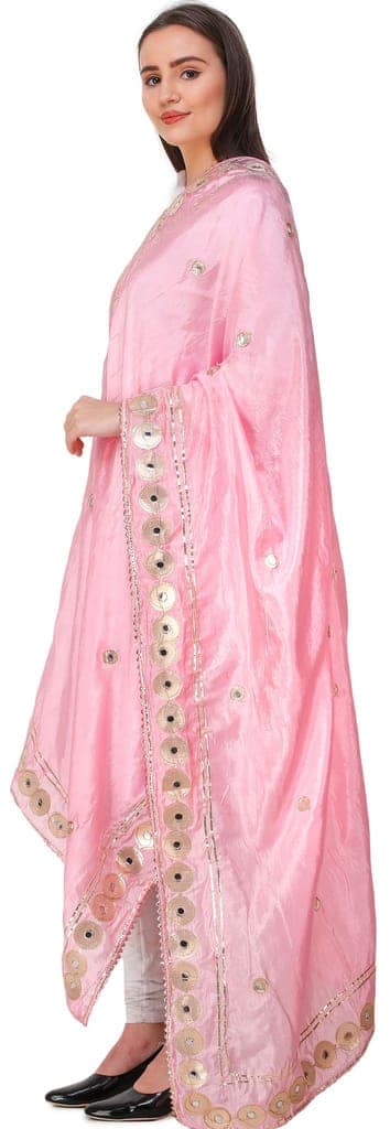 Cameo-Pink Dupatta from Amritsar Embellished with Patch Border view 3