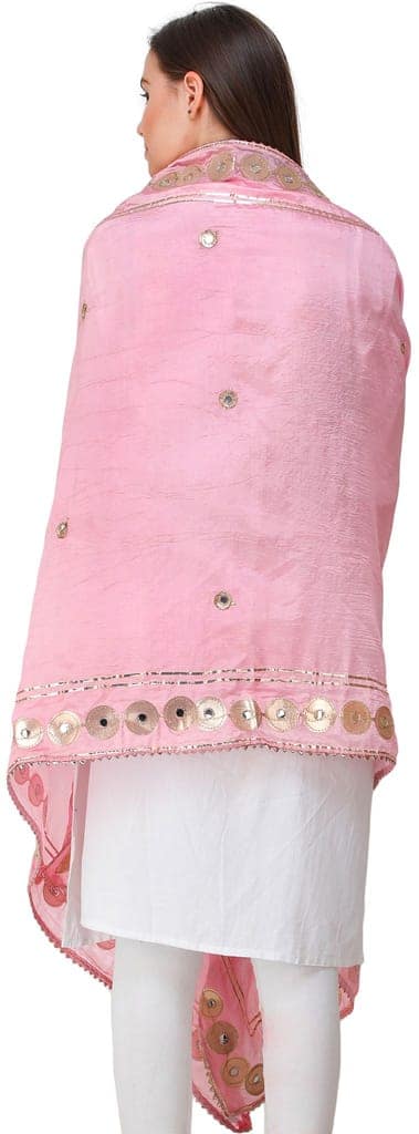 Cameo-Pink Dupatta from Amritsar Embellished with Patch Border view 4
