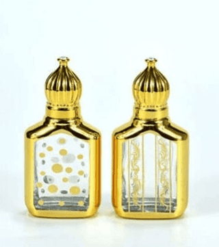 Mii Art Set of 2 Decorative 10ml Glass Fragrance Bottles with Gold Finish – Premium Empty Containers for Gifting
