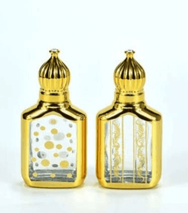 Mii Art Set of 2 Decorative 10ml Glass Fragrance Bottles with Gold Finish – Premium Empty Containers for Gifting