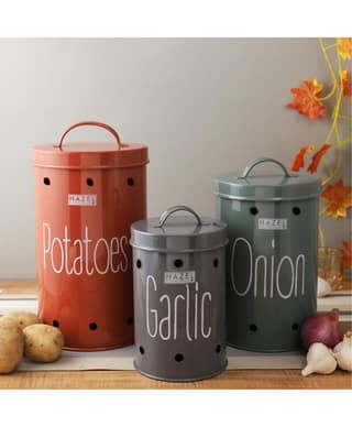 HAZEL Galvanized Metal Onion, Potato, Garlic Storage Container Set for Kitchen,Food Grade Storage with Lid, Set of 3 for Organizing Your Kitchen and Festive Cooking Essentials, Multicolor