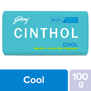 Cinthol Cool Menthol + Active Deo Fragrance Soap, 99.9% Germ Protection, 100 g Carton