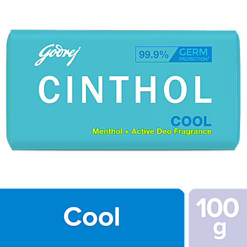 Cinthol Cool Menthol + Active Deo Fragrance Soap, 99.9% Germ Protection, 100 g Carton