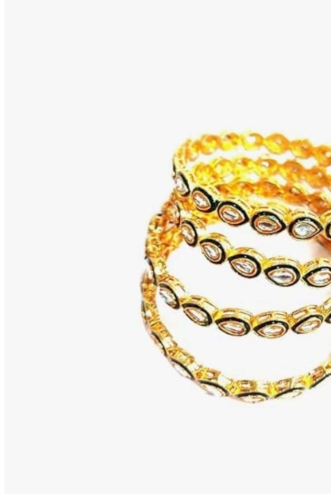 Kamaakshi White & Green Gold Plated Tear Drop Design Bangles For All Traditional Ocassion For Women view 3