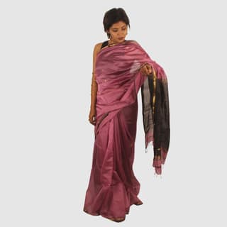 Grace in Rose and Black Maheshwari Handloom Saree